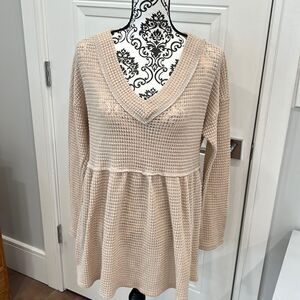 Bibi Brown Waffle Knit Lagnlook Top Size Small